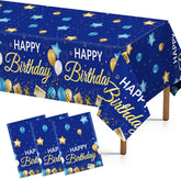 3Pcs Navy Blue Gold Birthday Tablecloth Stars - Grencian