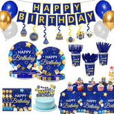 205Pcs Blue Gold Navy Birthday Party Supplies Serves 24 - Grencian