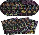 100Pcs Neon Halloween Oval Plates and Napkins - Grencian