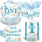 168Pcs Mr Onederful Baby Boy 1st Party Supplies Serves 24 - Grencian