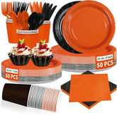 350Pcs Orange Black Party Decorations Serves 50 - Grencian