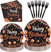 96Pcs Orange Black Birthday Party Set Serves 24 Halloween - Grencian