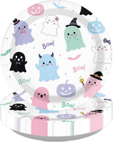 50Pcs Pastel Halloween Ghost Boo Paper Plates 9 Inch - Grencian