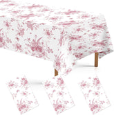 3Pcs Pink Floral Tablecloth Tea Party Vintage - Grencian