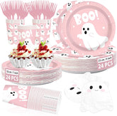 144Pcs Pink Ghost Halloween Tableware Set Serves 24 - Grencian