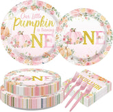 200Pcs Little Pumpkin First Birthday Plates Set - Grencian