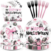 96Pcs Pink Spooky Pumpkin Halloween Plates and Napkins - Grencian