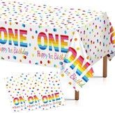 3Pcs Rainbow 1st Birthday Tablecloth Polka Dots - Grencian