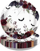 50Pcs Vintage Roses Bat Paper Plates 9in Gothic Halloween - Grencian
