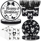 250Pcs Halloween Skeleton Goth Party Supplies Serves 50 - Grencian