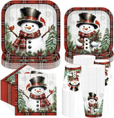 200Pcs Snowman Christmas Plates and Napkins Serves 50 - Grencian