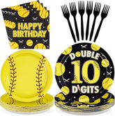 Softball 10th Birthday Plates and Napkins Set - 96 Pcs, Serves 24 - Grencian
