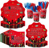 168Pcs Cartoon Spider 5th Birthday Party Supplies Serves 24 - Grencian