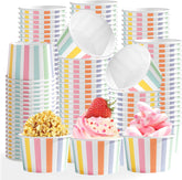 120Pcs Striped Ice Cream Cups Colorful Rainbow 12oz - Grencian