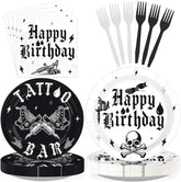 96Pcs Tattoo Bar Gothic Birthday Plates and Napkins - Grencian