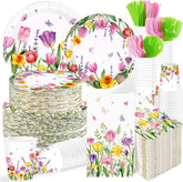 244Pcs Floral Tulip Party Supplies Lavender Serves 24 - Grencian