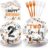 96Pcs Two Spooky Halloween 2nd Birthday Plates Napkins - Grencian