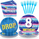 Video Game 8th Birthday Plates and Napkins - 96 Pcs, Serves 24 - Grencian