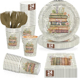 Vintage book themed party tableware set 1
