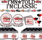 171Pcs Vintage Red Car Birthday Party Supplies Serves 24 - Grencian