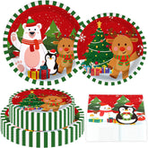Grencian 200Pcs Christmas Cartoon Plates and Napkins Serves 50 - Grencian
