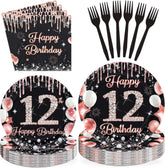 Happy 12th Birthday Plates & Napkins - 96 Pcs - view 1