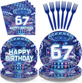 96 Pcs Blue 6 7 Birthday Party Plates and Napkins - Grencian