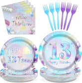 96 Pcs Iridescent 13th Birthday Party Plates and Napkins - Grencian