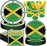 168 Pcs Jamaica Flag Party Plates Napkins Cups and Forks - Grencian