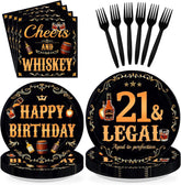 Legal Whiskey 21st Birthday Plates & Napkins Set - 96 Pcs - Grencian
