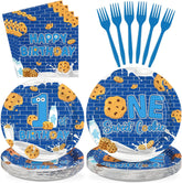96 Pcs Milk and Cookies 1st Birthday Party Plates and Napkins - Grencian
