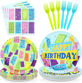 96 Pcs Colorful Door Birthday Party Plates and Napkins - Grencian