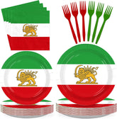 96 Pcs Old Historic Iran Flag Party Plates and Napkins - Grencian