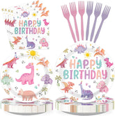 96 Pcs Pastel Dinosaur Birthday Party Plates and Napkins - Grencian