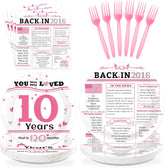 96 Pcs Pink White 10th Birthday Party Plates and Napkins - Grencian