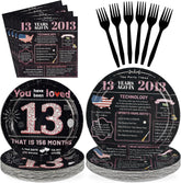 96 Pcs Black White 13th Birthday Party Plates and Napkins - Grencian