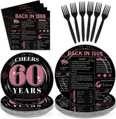 96 Pcs Black White 60th Birthday Party Plates and Napkins - Grencian