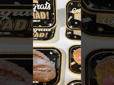 200 Pcs Graduation Party Plates and Napkins Black Gold - Grencian