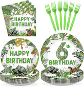 96 Pcs Reptile 6th Birthday Party Plates and Napkins - Grencian