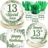 168 Pcs Sage Green 13th Birthday Party Plates Napkins Cups and Forks - Grencian