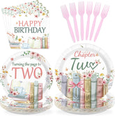 96 Pcs Storybook 2nd Birthday Party Plates and Napkins - Grencian