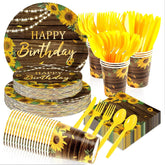 Sunflower Birthday Party Plates & Napkins - 168 Pcs, Serves 24 - Grencian