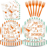 96 Pcs Green Orange Bridal Shower Party Plates and Napkins - Grencian