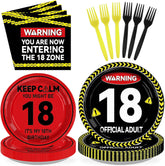 96 Pcs Warning 18th Birthday Party Plates and Napkins - Grencian
