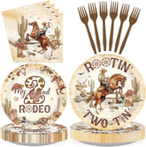 Western Cowboy 2nd Birthday Plates & Napkins Set - 96 Pcs - Grencian