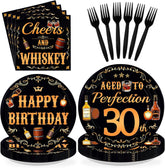 Whiskey 30th Birthday Plates & Napkins Set - 96 Pcs - Grencian