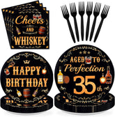 Whiskey 35th Birthday Plates & Napkins Set - 96 Pcs - Grencian