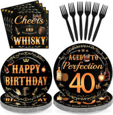 Whiskey 40th Birthday Plates & Napkins Set - 96 Pcs - Grencian