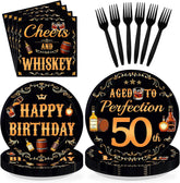 Whiskey 50th Birthday Plates & Napkins Set - 96 Pcs - Grencian