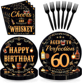 Whiskey 60th Birthday Plates & Napkins Set - 96 Pcs - Grencian